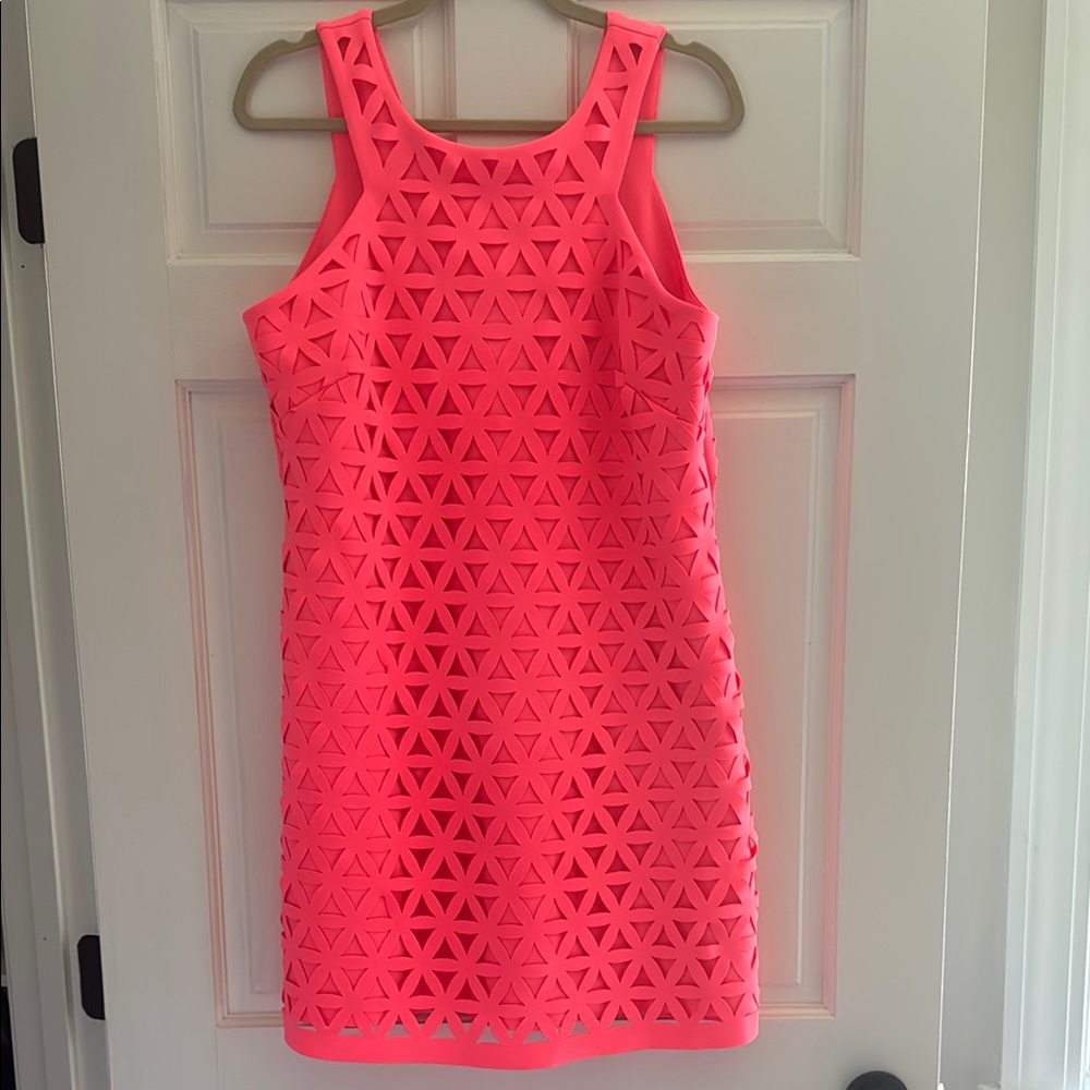 Lilly Pulitzer Vibrant Pink Geometric Cutout Dress - stretchy material